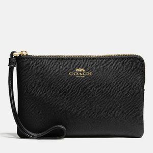 Coach Corner Zip Wristlet Black Leather